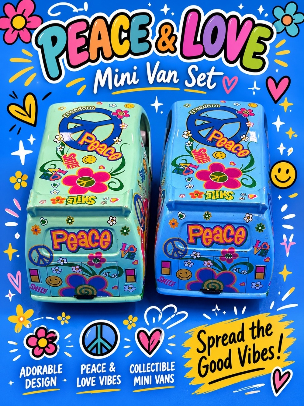 Peace & Love Mini Vans – Retro Hippie Toy Car Set (2)